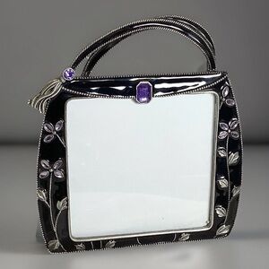 Black Enamel Purse Photo Frame 
Sunflower Designs Faux Gem 3" x 3" Silver Trim
